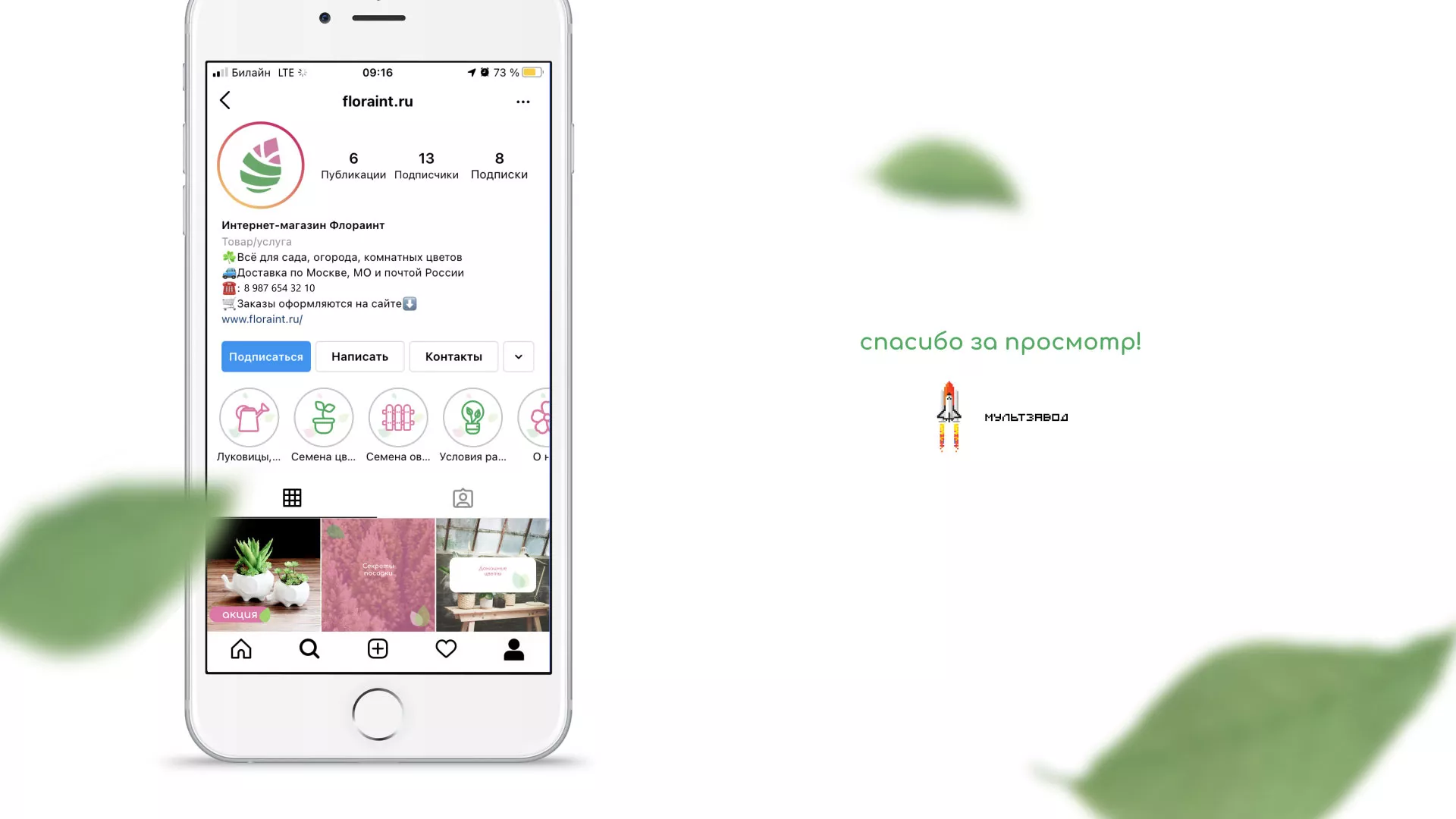 Разработка оформления профиля Instagram для магазина «Floraint» в Пскове