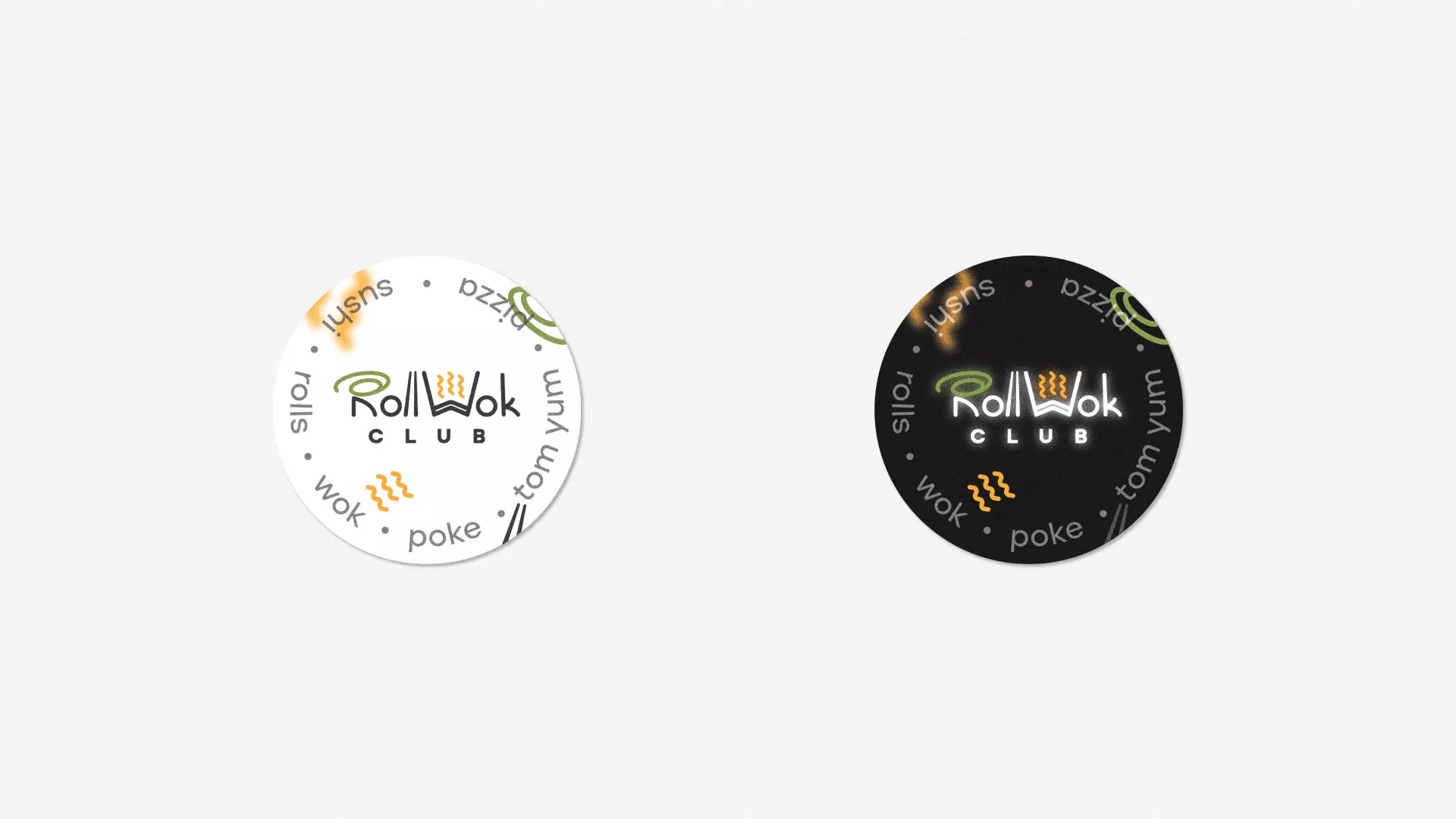 Разработка наклеек для суши-бара «Roll Wok Club» в Пскове